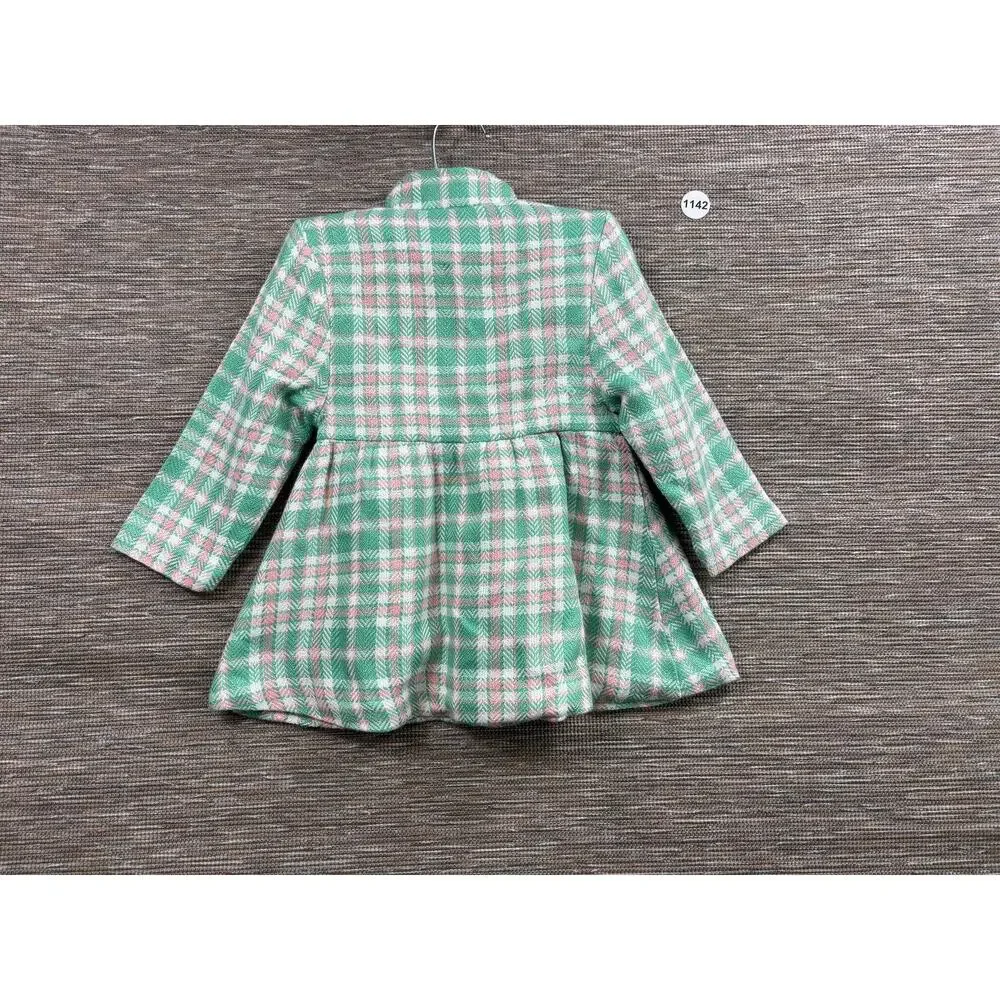 The Beaufort Bonnet Company Coat Girls 18-24 Months Green Plaid Lined Peacoat